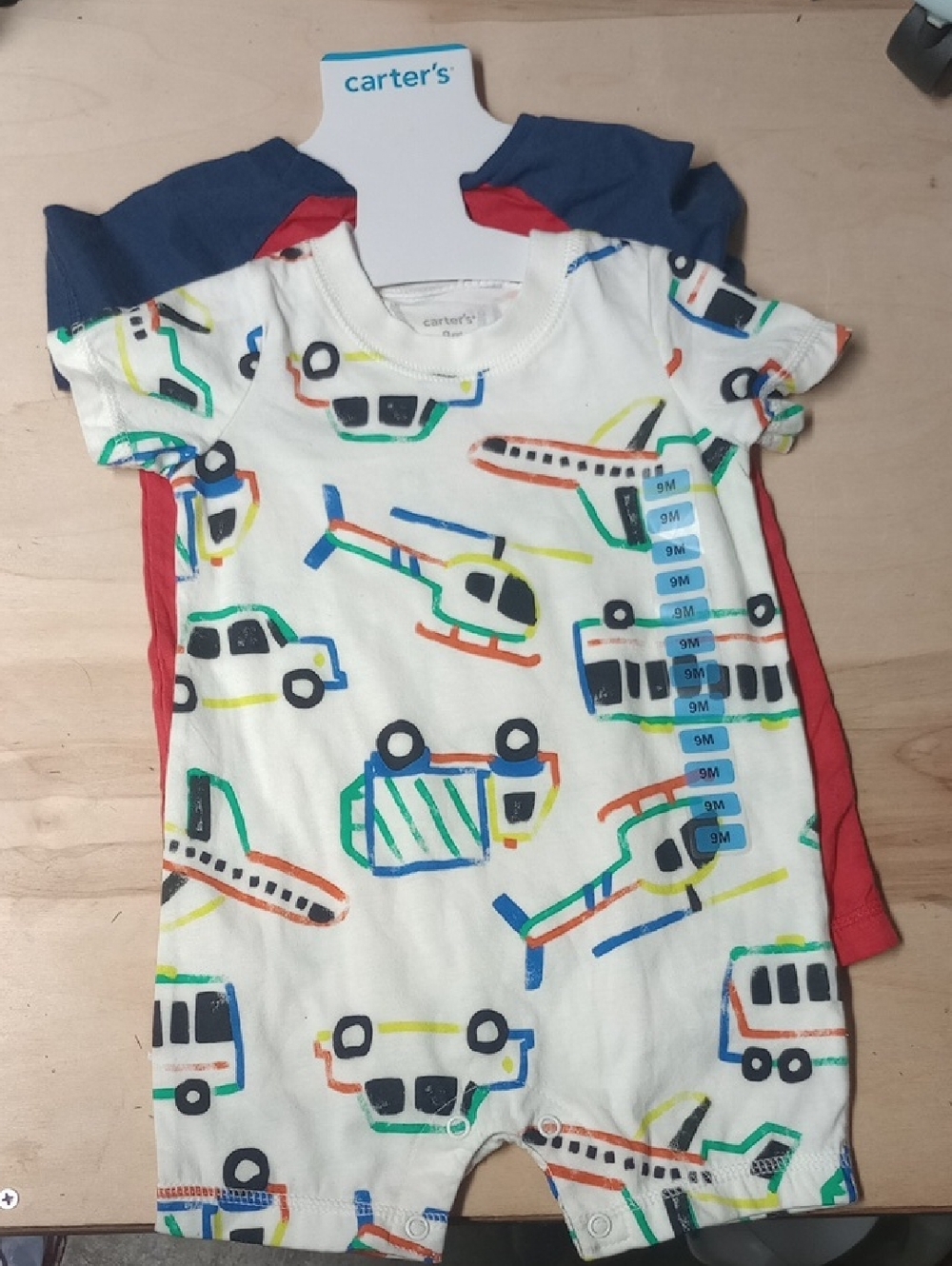Carter's White Romper with Colorful Vehicle Print